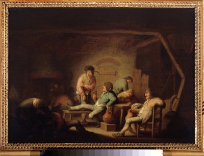 酒馆场景由 Adriaen Jansz van Ostade（1610-1685 年）创作，约创作于 1635 年。荷兰画派，巴洛克风格。木板油画。莫斯科普希金博物馆。 作者 阿德里亚恩·扬斯（Adriaen Jansz）。范·奥斯塔德
