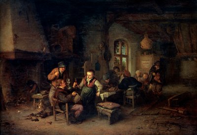 1653年，一家拥有九个农民和一个Hurdy-Gurdy播放器的旅馆的内部。 作者 阿德里亚恩·扬斯（Adriaen Jansz）。范·奥斯塔德