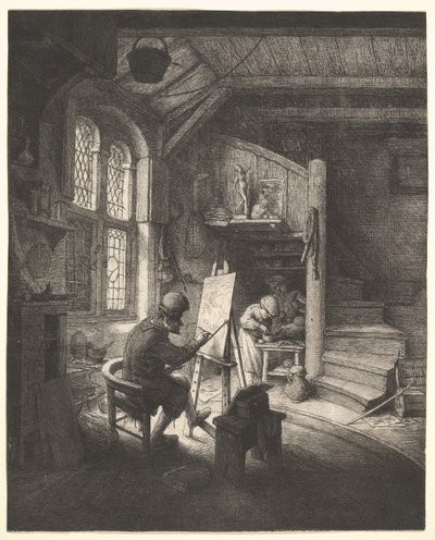 画家在他的工作室，约。 1667年。 作者 Adriaen Jansz. van Ostade