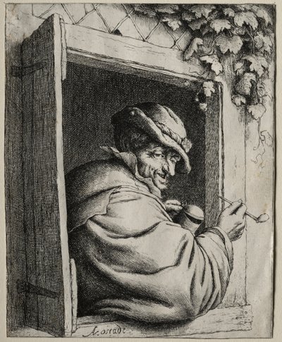吸烟者在窗口。 作者 阿德里亚恩·扬斯（Adriaen Jansz）。范·奥斯塔德