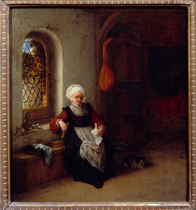 The woman has the letter. Painting by Adrien Van Ostade (1610-1685) Ec. Hol. 作者 阿德里亚恩·扬斯（Adriaen Jansz）。范·奥斯塔德