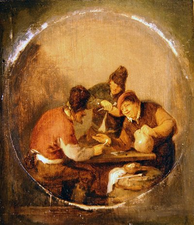 三个布尔人在酒馆里喝酒和抽烟（油画）。 作者 阿德里亚恩·扬斯（Adriaen Jansz）。范·奥斯塔德