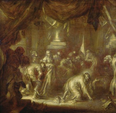 耶稣和淫妇（木头上的grisaille） 作者 阿德里亚恩·彼得森·范德文纳