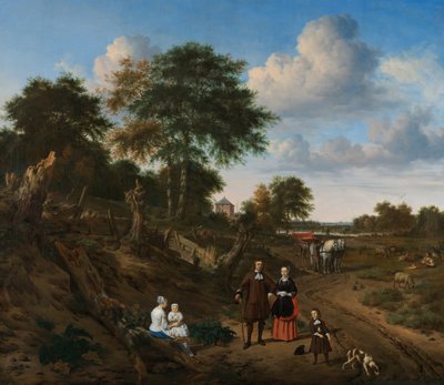 风景中一对夫妇带着两个孩子和一个女工的肖像，1667年 作者 阿德里安·维尔德·范德