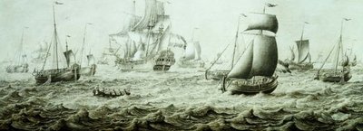 在波涛汹涌的水域航运（铅笔素描） 作者 阿德里亚恩·范·萨尔姆