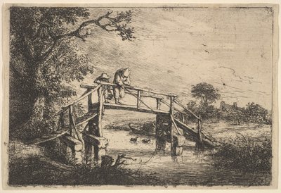 桥上的两个钓鱼者，1647年。 作者 阿德里安·范·奥斯塔德