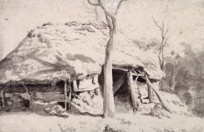 森林中的羊圈（粉笔和水洗） 作者 阿德里亚恩·范·德·韦尔德