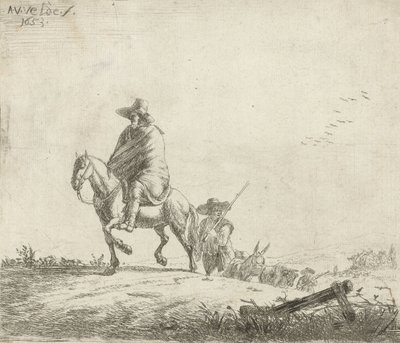 车手和牧人与牛在一条土路上，1653年 作者 Adriaen van de Velde
