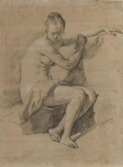 坐着的女性裸体，c.1660-70（黑白粉笔画） 作者 Adriaen van de Velde