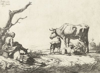 牧羊人和牧羊女与牛，1653年 作者 阿德里亚恩·范·德·韦尔德