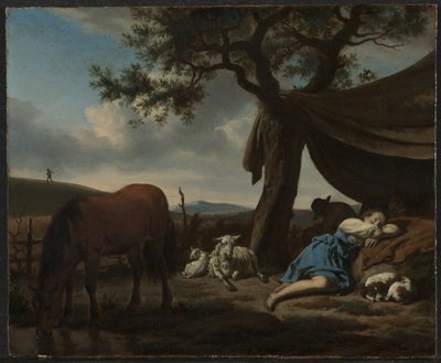 沉睡的牧羊人，1663年。 作者 阿德里亚恩·范·德·韦尔德