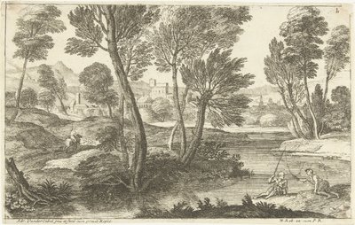 风景与两个渔夫 两个渔民 风景，系列三（系列标题） 作者 Adriaen van der Kabel