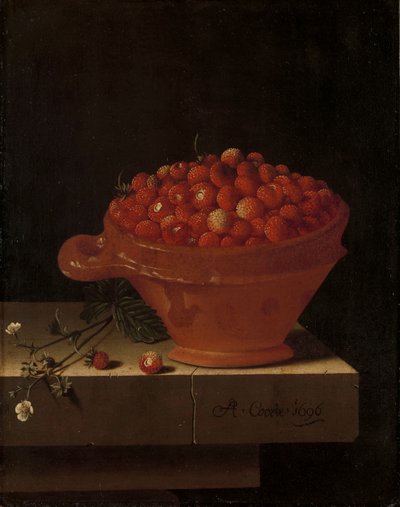一碗草莓在石柱基上，1696年 作者 阿德里安·库尔特