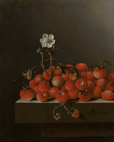 野生草莓静物，1705（面板上的纸上油） 作者 Adrian Coorte