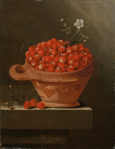 静物与草莓在煲中，1704年 作者 阿德里安·库尔特