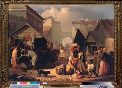 Buvette a Saint Petersbourg（圣彼得堡的小吃摊）--阿德里安-马尔科维奇-沃尔科夫（1827-1873 年）的绘画，纸上水彩 作者 阿德里安·马尔科维奇·沃尔科夫