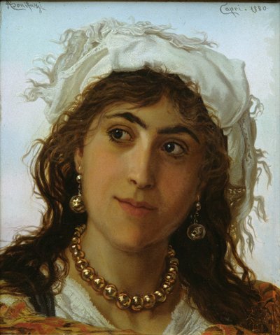 卡普里的一个女孩，1880年 作者 阿德里亚诺·博尼法兹（Adriano Bonifazi）