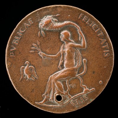 费利克塔斯坐着，拿着玉米穗，挥舞着玉米棒[背面]，1494年或之前。 作者 阿德里亚诺·费奥伦蒂诺