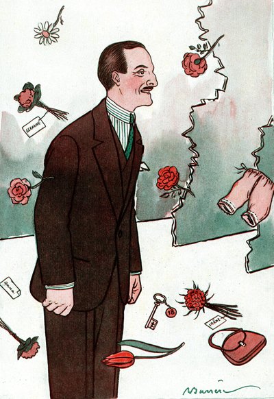 描绘法国喜剧演员维克多-布歇（1877-1942 年）的漫画 - 阿德里安-巴雷尔（1877-1931 年）的绘画，选自 Fantasio 作者 阿德里安·巴雷尔