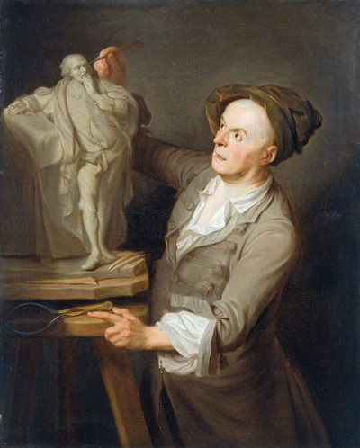 路易斯·弗朗索瓦·鲁比利亚克（Louis-Francois Roubiliac）（1695-1762）为莎士比亚纪念碑建模（布面油画） 作者 阿德里安·卡彭蒂埃（Adrien Carpentiers）