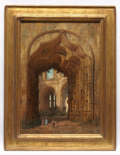 被毁坏的教堂，约 1840 年（木板油画） 作者 阿德里安·道扎兹（Adrien Dauzats）