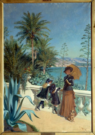 蒙特卡洛的露台。 阿德里安·玛丽 (1848-1891) 的绘画 作者 Adrien Emmanuel Marie