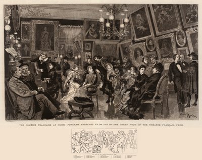 家里的Comedie Francaise，巴黎剧院Francais的绿色房间生活肖像素描 作者 Adrien Emmanuel Marie