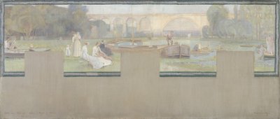 马恩河畔诺日朗市政厅草图：Le repos - la navigation，1889 年春（布面油画） 作者 阿德里安·卡波斯基（Adrien Karbowsky）