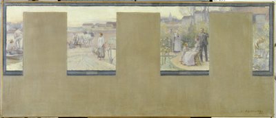 马恩河畔诺日朗市政厅草图：Le canotage - le labourage - la villégiature - le jardinage，1889 年（布面油画 (armure) 作者 阿德里安·卡波斯基（Adrien Karbowsky）