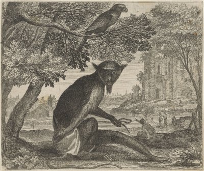 鹦鹉和猴子的寓言 作者 Aegidius Sadeler (II) （归属于）