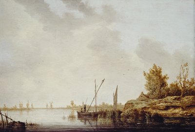 远处风车的河景，约1640-42年 作者 艾伯特·奎普（Aelbert Cuyp）