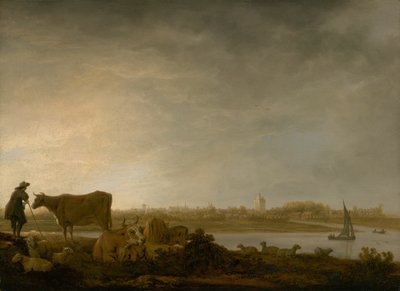 维亚宁的景色与河边的牧民和牛群 作者 艾伯特·奎普（Aelbert Cuyp）