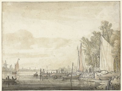 河中码头的船只 作者 艾伯特·奎普（Aelbert Cuyp）