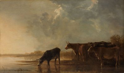 有奶牛的河流景观 作者 艾伯特·奎普（Aelbert Cuyp）