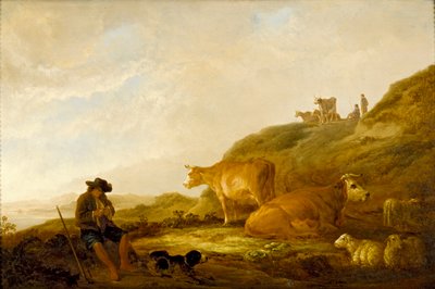 坐在草地上的牧羊人和牛羊，约1644年 作者 艾伯特·奎普（Aelbert Cuyp）