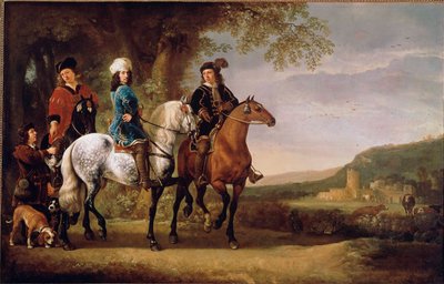 荷兰贵族骑马行走。 阿尔伯特 (Aelbert 或 Aelbrecht) Cuyp (1620-1691) 17 世纪的绘画。 119x152,5 cm 巴黎，卢浮宫 作者 艾伯特·奎普（Aelbert Cuyp）