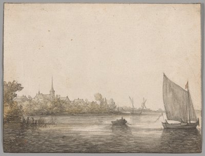 新马斯河对岸的艾瑟尔蒙德景观 作者 艾伯特·奎普（Aelbert Cuyp）