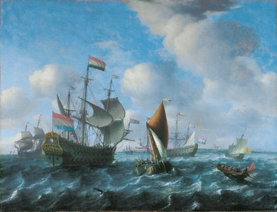 人为“ O”型战争，可能是Het Wapen van Utrecht，一艘轮船和一阵阵阵微风中的spiegelsloep，1671年 作者 阿诺特·史密斯