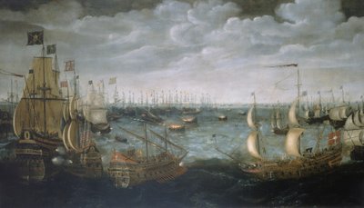 对抗西班牙舰队的火力舰下水，1588 年 8 月 7 日，约 1590 年（布面油画） 作者 阿特·安东尼奥