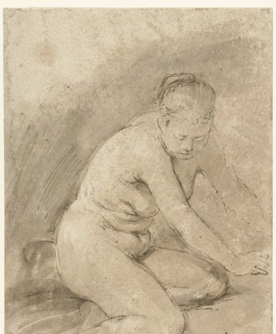 伸展双臂的女性裸体跪姿 作者 Aert de Gelder（归属于）
