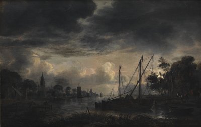 月光下的河景 作者 Aert van der Neer