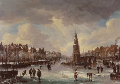 一条冰冻的河上的小镇 作者 Aert van der Neer