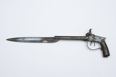 双管打击乐器手枪，c.1840（钢，黄铜和号角） 作者 非洲人