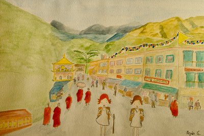 航程，达兰萨拉，2015 年，纸上水彩画 作者 艾格尼丝·吉拉登