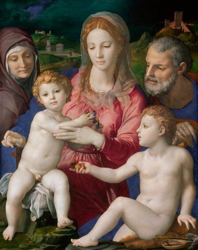 La Sainte Famille avec Sainte Anne et Saint Jean Baptiste -《神圣家庭与圣徒安妮和施洗约翰》 - 阿诺洛-布朗齐诺（Allori Angelo di Cosimo dit Bronzino）的绘画作品 作者 Agnolo Bronzino