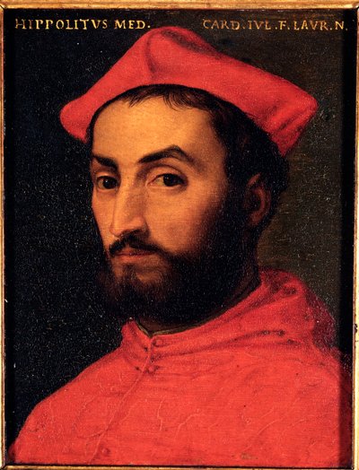 红衣主教 Ippolito de Medici (1511-1535) 的画作 Allori Angelo di Cosimo dit Bronzino (1503-1572) - 16 世纪太阳 15x12 厘米宫美第奇-里卡迪 (Medici Riccardi) 佛罗伦萨 作者 Agnolo Bronzino