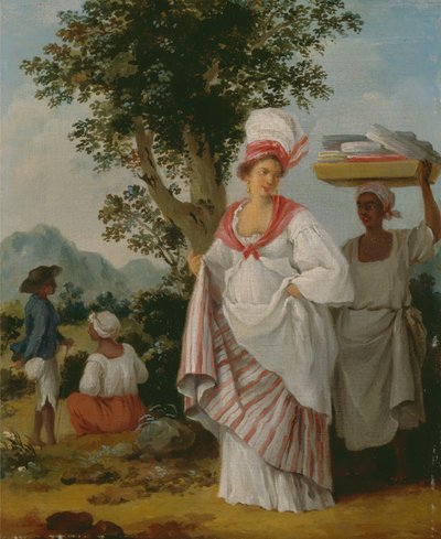 一位西印度克里奥尔妇女由她的黑人仆人照顾，约1780年。 作者 阿戈斯蒂诺·布鲁尼亚斯（Agostino Brunias）