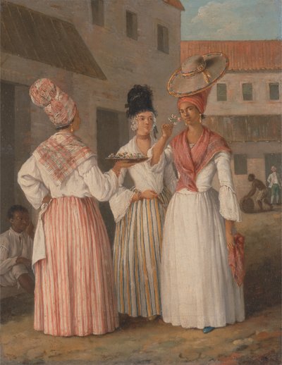 一个西印度的花季少女和另外两个自由肤色的妇女，约1769年。 作者 阿戈斯蒂诺·布鲁尼亚斯（Agostino Brunias）