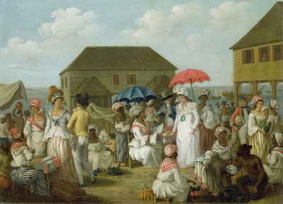 亚麻市场，多米尼加，c.1780（布面油画） 作者 阿戈斯蒂诺·布鲁尼亚斯（Agostino Brunias）