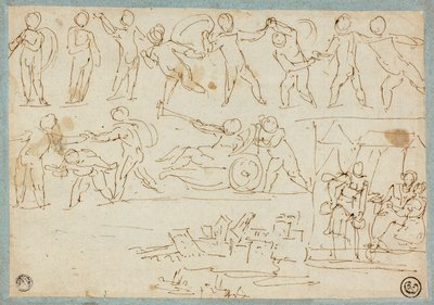 普蒂浮雕、罗得及其女儿草图、建筑草图 作者 Agostino Carracci
